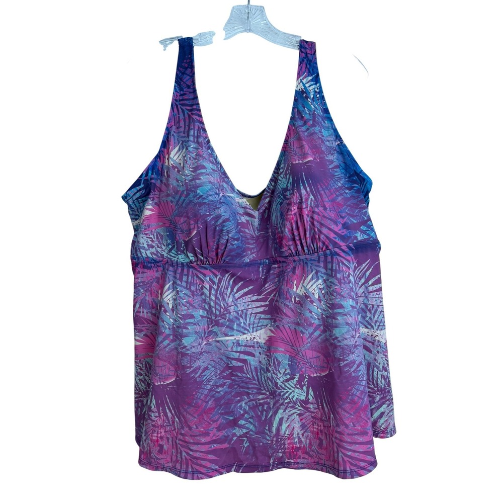 Swim 365 Tankini Top Size Tropical Palm Blue Pink Adjustable Straps Size